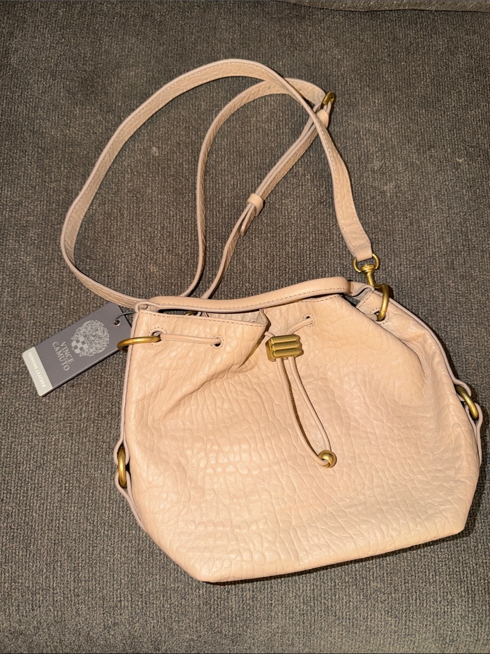 Vince Camuto Women's Soft Pebbled Drawstring Crossbody Bag - Beige